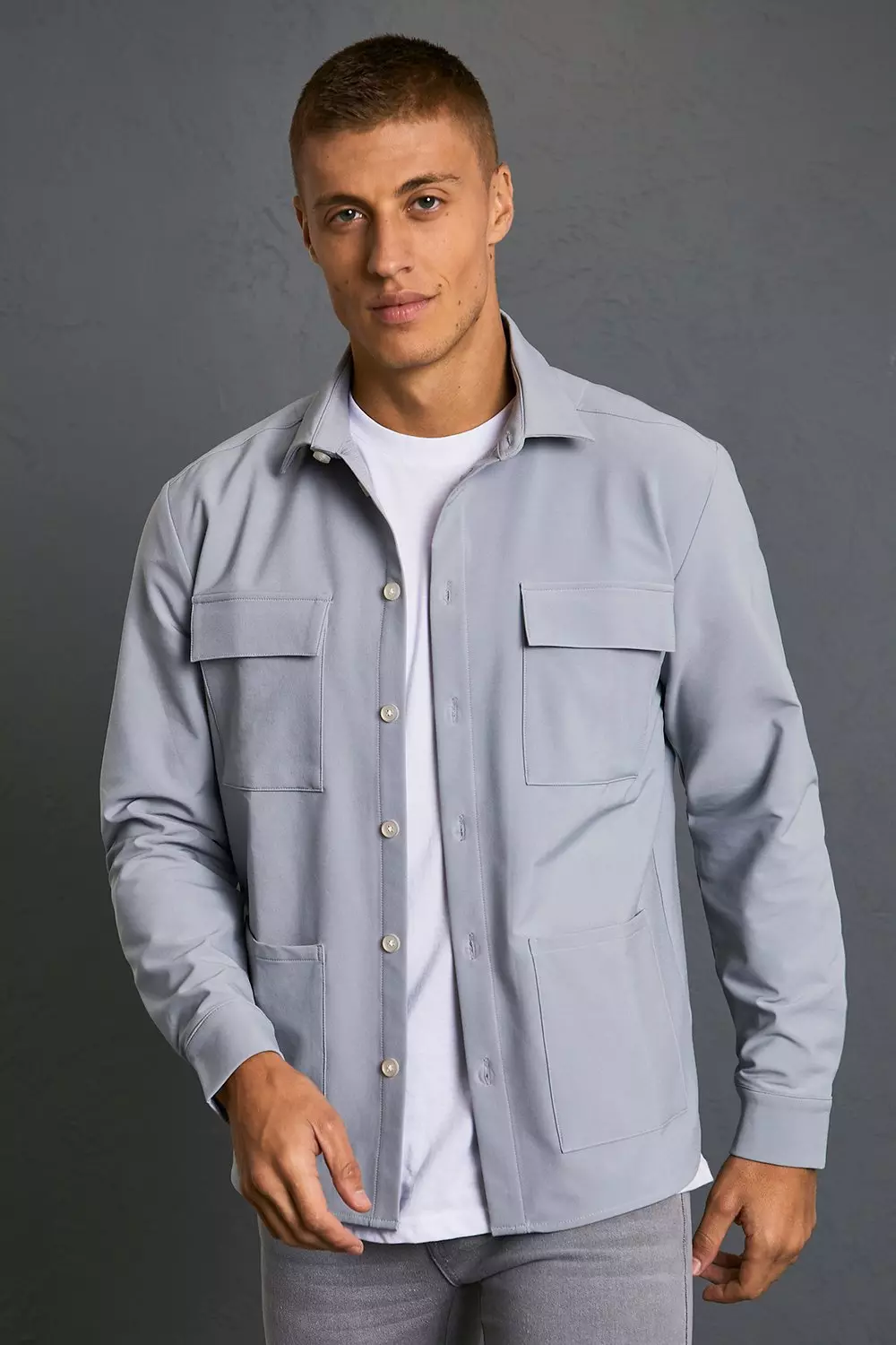 Nylon 4 Way Stretch Multi Pocket Shacket | boohooMAN USA